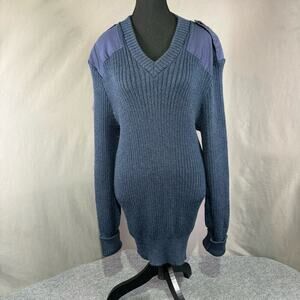 Vintage Tundra Sweater Men’s L Pure Virgin Wool 70s Long Length Knit Navy Blue